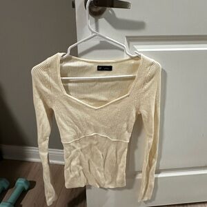 Gap Ribbed Cream V-Neck Top